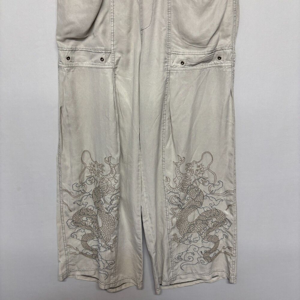 XCVI Women Wide Leg Dragon Embroidered Pants Size Medium Pull On Lyocell D126 -6 - Picture 14 of 16